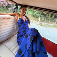 Robe longue décontractée éco-responsable à pois pour femme, coupe trapèze, collection 2025