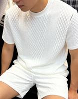 T-shirt en maille jacquard de luxe personnalisé pour homme 2026, décontracté, à manches courtes, avec détails rayés, idéal printemps-été