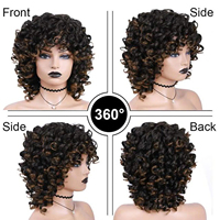 Perruque afro bouclée avec frange, 100% cheveux humains, pour femmes africaines et américaines