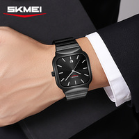 Montre à quartz pour homme, logo personnalisé OEM, carrée, simple, élégante, en acier inoxydable, verre, aiguilles, étanche 3ATM, luxe, business, mode