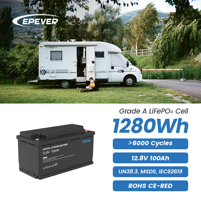 EPEVER 100AH 12.8V Li-ion Battery IP65 Waterproof Bluetooth BMS Rechargeable RV Marine Yacht Camping Lifepo4 Battery Pack