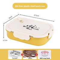 Boîte à lunch carrée isotherme en acier inoxydable 304 Changyuan, portable, 4 compartiments, anti-fuite, style créatif, quatre panneaux, pour enfants