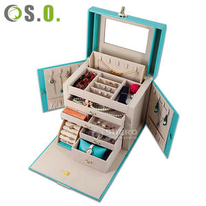 Boîte à bijoux multi-niveaux de grande capacité personnalisée, boîte de rangement à bijoux portable en cuir PU, boîte de rangement pour boucles d'oreilles, colliers, organiseur de voyage - Product Image 2