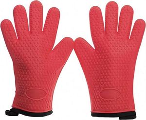 Guantes de Silicona Resistentes al Calor para Barbacoa, Estilo Punteado, Guantes Largos Impermeables para Horno de Cocina con Capa Interior de Algodón para Barbacoa - Product Image 3