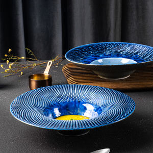 Fournisseurs d'hôtels, plat à pâtes unique, bistro, café, brunch, soupe, assiettes profondes en céramique bleue pour restaurant - Product Image 3