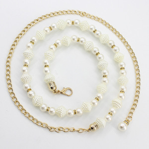 Cinturón de Metal para mujer, cinturón dorado sencillo con colgante de perlas y diamantes de imitación para fiesta de boda - Product Image 4