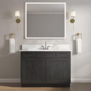 Mobile Bagno Shaker Dove Grigio Chiaro in Legno, Base Lavabo 60 Pollici, Resistente all'Acqua, Eco-Friendly, per Appartamenti e Ville - Product Image 5