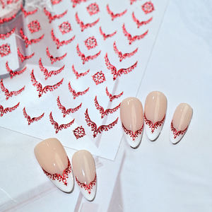 Calcomanías 3D para <span class=keywords><strong>Uñas</strong></span> con Líneas Geométricas Francesas en Dorado, Rojo y Plateado, Forma de Alas en V, Adhesivos para Manicura, Calcomanías Deslizantes para <span class=keywords><strong>Uñas</strong></span> - Product Image 6