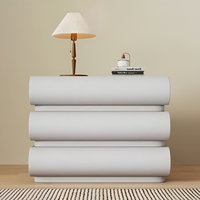 Table de chevet moderne en bois massif blanc crème avec lumière LED, 3 tiroirs, meuble de rangement durable pour chambre à coucher