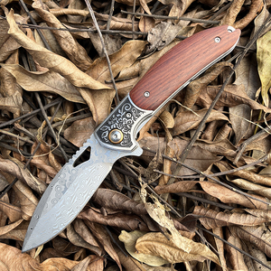 Couteau de poche pliant <span class=keywords><strong>Erma</strong></span> en acier Damas à pointe tombante pour la chasse - Product Image 1