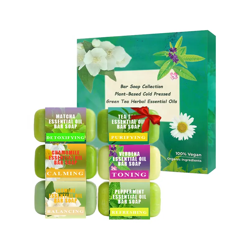 Веганский растительный зеленый чай холодного отжима, травяные эфирные масла, набор мыла, увлажняющее очищающее средство для лица и тела, подарочный набор
