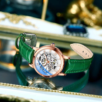 CHENXI 8831 Damen Vollautomatische Mechanische Uhr Lässige Leuchtende Skelett-Armbanduhr Roségold Ovales Glas Sport