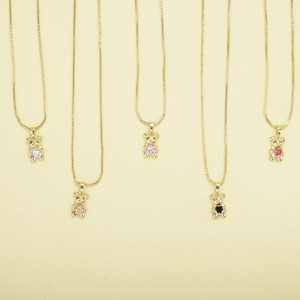 <span class=keywords><strong>Collar</strong></span> con Colgante de Osito de Peluche Español Mini, de Circonita Cúbica y Oro de 14K, Colorido y Económico, Cadena de Piedras Preciosas, al por Mayor, No se Deslustra - Product Image 2