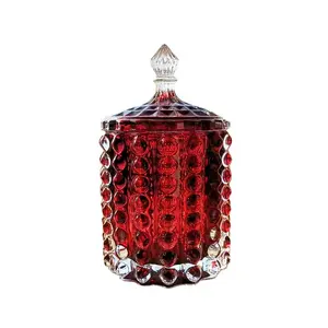 Glass Candle Jars And Lids 9oz Red Unique Beaded Crystal Glass Candle Jar With Glass Lid