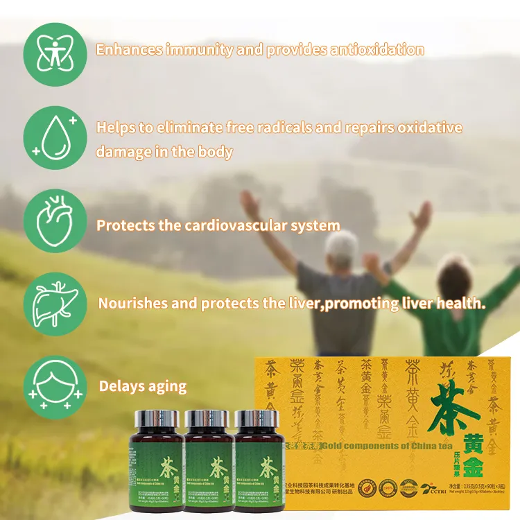 Çay altın malzemeler sağlık gelişmiş Longjing YEŞİL ÇAY özü tabletler için Optimal kalp sağlığı ve antioksidan koruma