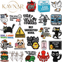KAVNAR Patchs brodés thermocollants en polyester lavable, motifs animaux de dessin animé, mèmes sarcatiques et drôles, pour vêtements, sacs et chapeaux DIY