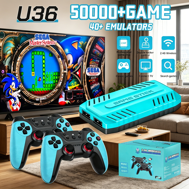 U36 2.4G Wireless Dual Controller HD Retro Arcade Game Console Plug and Play Family TV Video Game Console Home Gaming Stick