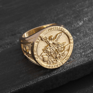 2025 hombres titanio acero chapado en oro Arcángel Saint Clair exorcista anillo nuevo estilo Hip-Hop moda étnica anillo de acero inoxidable - Product Image 3