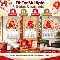Calendrier mural chinois lunaire et grégorien 2027 découpé au laser, Année du Chèvre, Nouvel An traditionnel, en carton, estampage à chaud or, logo personnalisé