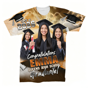 เสื้อยืดสำเร็จการศึกษาระดับมัธยมปลายแบบสั่งทำพิเศษสำหรับชั้นเรียน เสื้อแขนสั้นพร้อมพิมพ์ชื่อและรูปภาพ ของขวัญรับปริญญา - Product Image 1