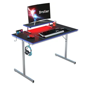 BESTIER-escritorio para Gaming de 44 ", mesa de ordenador de oficina, doble capa, con soporte para PC