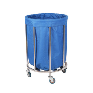 Red Star Stainless Steel <b>Laundry</b> Cart 500x800mm Single Bucket Round Hospital Hotel Linen Cleaning Cart - Product Image 1