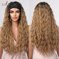 Perruque Yaki Lisse en Fibre Haute Température avec Bandeau Foulard Cheveux Longs Bouclés pour Femme, Aspect Naturel et Réaliste, Fabriquée à la Machine, 260g