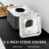 Couvre-brûleurs de cuisinière à gaz en aluminium de 8,5 pouces, revêtements carrés en feuille, tapis de protection pour tête de cuisinière domestique, conteneur jetable pour cuisinière à gaz en PET