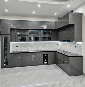 Cocina en Forma <span class=keywords><strong>de</strong></span> L <span class=keywords><strong>de</strong></span> Alta Calidad con Iluminación LED, Gabinetes <span class=keywords><strong>de</strong></span> Vidrio y Mecanismo <span class=keywords><strong>de</strong></span> Cierre Suave - Product Image 2