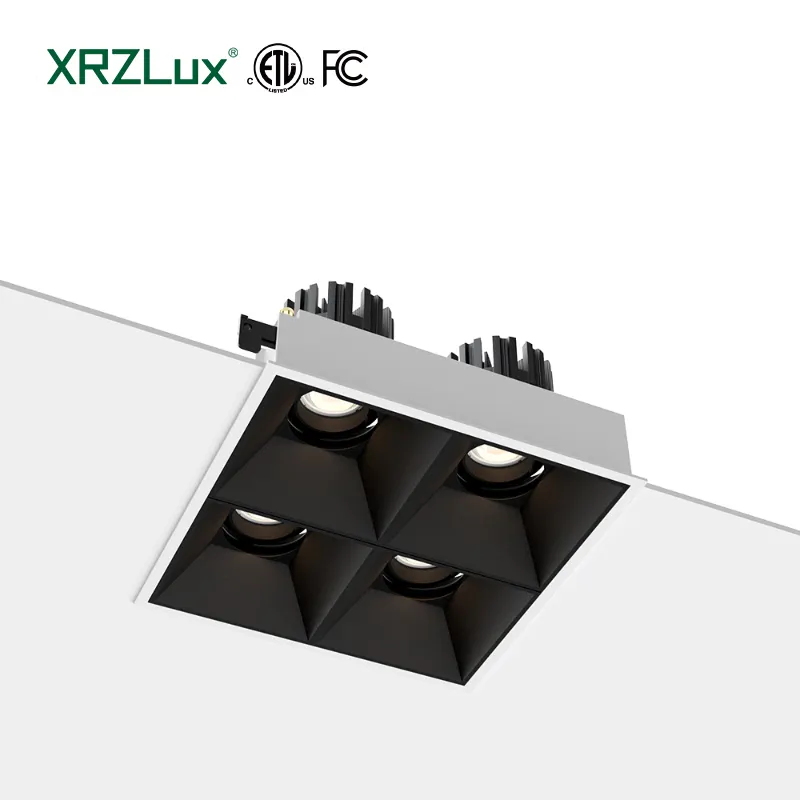 XRZLux quadrato da incasso COB faretto LED 4 teste da soffitto Anti-abbagliamento in alluminio ETL LED Downlight 40W 60W illuminazione per interni