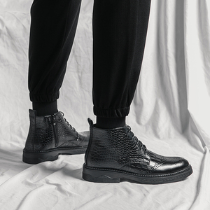 <strong>Brogue</strong> Pattern <strong>Black</strong> Brown High Top Handsome Designers Durable PU Leather Ankle <strong>Boots</strong> <strong>Men</strong> - Product Image 2