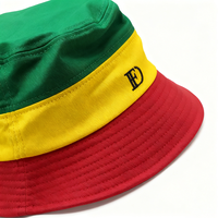 Sombrero de Pescador Unisex Personalizado con Bloques de Color Rasta, Verde, Amarillo, Rojo, Bordado de Algodón, Sombrero para el Sol, Sombreros de Pescador de Fútbol