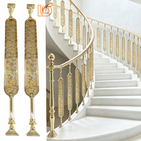Balustre d'escalier ovale en verre et aluminium doré, décoré, de luxe, moderne, pour rampe intérieure – Vente directe usine