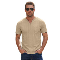 T-shirt d'été tricoté respirant à col en V et manches courtes pour homme, couleur unie, coupe ample, modèle transfrontalier