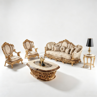 Ensemble de canapés de luxe en or champagne élégant, canapé en bois sculpté de style royal turc avec table à manger, adapté aux grands intérieurs de manoirs
