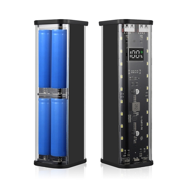 8X18650 Power Bank Case PD 22.5W Fast Charging LED Screen Transparent Battery Storage Box USB+Type-C Port