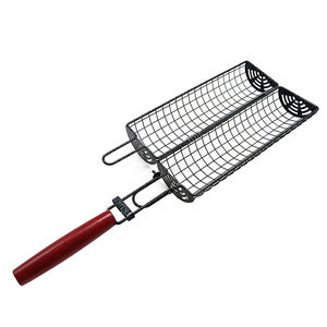 Panier de grillade roulant pour <span class=keywords><strong>barbecue</strong></span>, panier de grillade antiadhésif, panier de grillade rond pour le camping en plein air, <span class=keywords><strong>grille</strong></span> avec poignée en bois amovible - Product Image 2