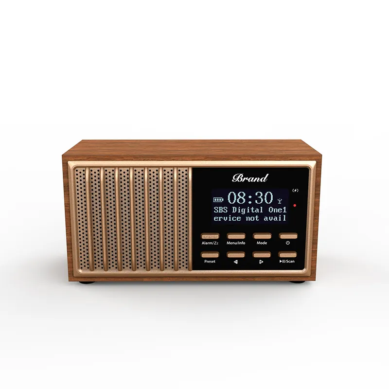 Personalizzato Retro portatile in legno DAB + FM digitale Radio sveglia opzionale altoparlante BT comodino Desktop