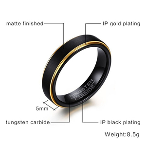 Cooler schwarzer und goldfarbener Wolfram ring für Herren schmuck 6MM schwarzer Wolfram karbid ring - Product Image 6