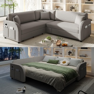 Divano <span class=keywords><strong>Letto</strong></span> Sezionale Convertibile a L in Tessuto Resistente Grigio Chiaro 292,5 cm con Chaise Longue e Porte USB - Product Image 5