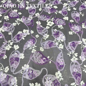 Tissu organza à fleurs violettes, tissu transparent gaufré en tulle pour robes - Product Image 4