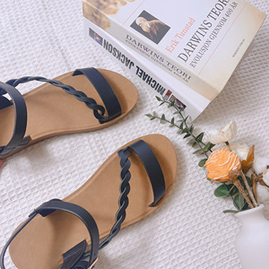 Verano pu cuero zapatos planos sandalias para mujer Sandalias planas de diamantes - Product Image 2