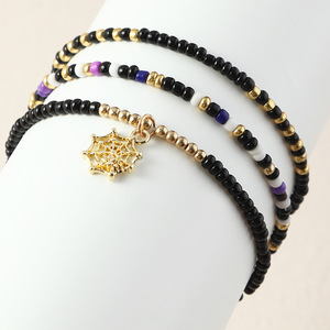 Halloween nuevo 3 unids/set pulsera de cuentas de semillas oscuras divertido murciélago calabaza colgante encanto pulsera joyería para mujer - Product Image 3