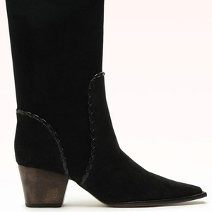 Women String Tangled High Chunky Wedge Heels Shoes Pointed Toe Suede Knee High Boots V-shaped Top on <b>Long</b> Boots - Product Image 6