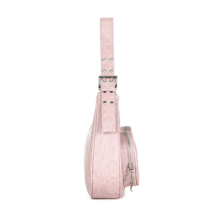 Korean Brand Moon Shaped Crescent Bag With Double Front Pocket <b>Purse</b> Crafted From <b>Soft</b> Vegan <b>Leather</b> Material - Product Image 5