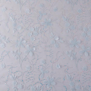 Largeur <span class=keywords><strong>140</strong></span> <span class=keywords><strong>cm</strong></span> Polyester <span class=keywords><strong>Blanc</strong></span> paillettes fleur Broderie Maille Tissu laser puces tulle Dentelle Tissu pour robe de mariée cheongsam - Product Image 2