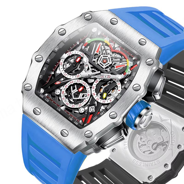 ONOLA 6833 Fashion Business Automatic Mechanical Watch Men Top Brand Transparent Design Chronograph Calendar Waterproof