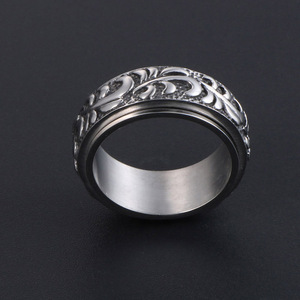 Stainless Steel Men's Ring SA960 <b>Rotating</b> Pattern Vintage Plant Design Jewelry Gift - Product Image 4