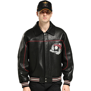 Chaqueta Bomber <span class=keywords><strong>Avirex</strong></span> para Hombre, Chaqueta de Cuero Estilo Hip Hop, Chaqueta de Cuero Genuino Negro - Product Image 5