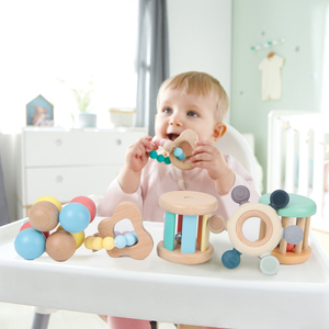 Jouets sensoriels en bois naturel en gros, hochet Montessori, <span class=keywords><strong>tambour</strong></span> à roulettes cylindrique, cloche musicale pour bébés de 6 à 12 mois, livraison directe - Product Image 4